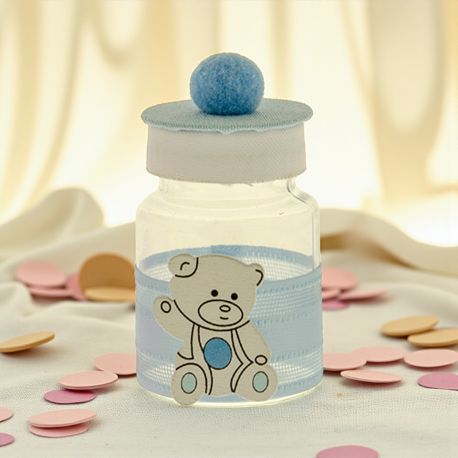 BIBERON PORTACONFETTI CON PON PON CELESTE E ORSETTO