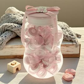 30 MINI BIBERON PORTACONFETTI + CONTENITORE CONFETTATE NASCITA FEMMINUCCIA