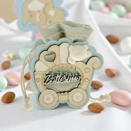SCATOLE PER CONFETTI CARROZZINA CON ORSETTO IN GESSO BATTESIMO MASCHIETTO