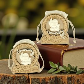 PORTACONFETTI IN LEGNO CON GESSETTO SIMBOLI COMUNIONE CONFETTATE ORIGINALI