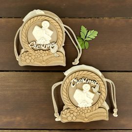 PORTACONFETTI SCATOLINE IN LEGNO CON GESSETTO CRESIMA CONFETTATE