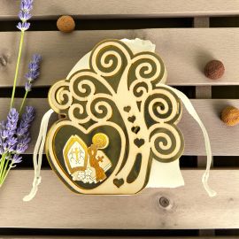 SCATOLINE PORTACONFETTI IN PVC E LEGNO A FORMA DI ALBERO DELLA VITA BOMBONIERE CRESIMA