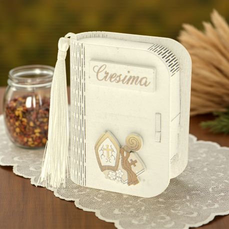SCATOLINE A FORMA DI LIBRO CON SIMBOLI CRESIMA PORTACONFETTI ORIGINALI