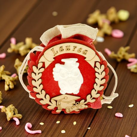 CONFETTATA LAUREA SCATOLINE IN LEGNO CON SACCHETTO BOMBONIERE ECONOMICHE