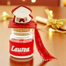 VASETTI PER CONFETTI CON TAPPO A FORMA DI TOCCO BOMBONIERE LAUREA ORIGINALI