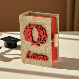 SCATOLINE PORTACONFETTI LIBRO RIVESTITE IN TESSUTO BOMBONIERE LAUREA