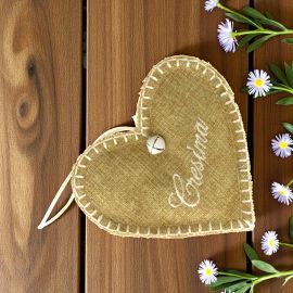 PORTACONFETTI A FORMA DI CUORE IN JUTA PER LA CRESIMA PREZZI BASSI