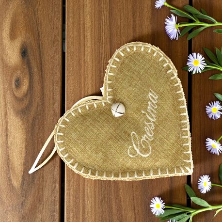 PORTACONFETTI A FORMA DI CUORE IN JUTA PER LA CRESIMA PREZZI BASSI