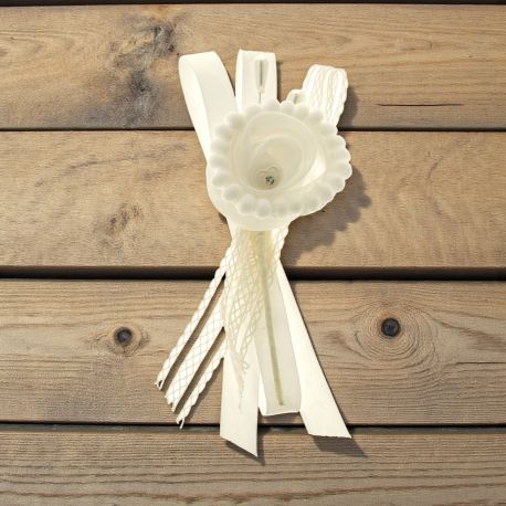 FIORE FINTO BIANCO CON PERLA, STRASS E MERLETTO