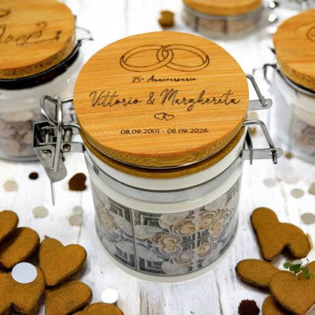 BARATTOLINO PORTACONFETTI PERSONALIZZATO 25° ANNIVERSARIO CON NOME SPOSI