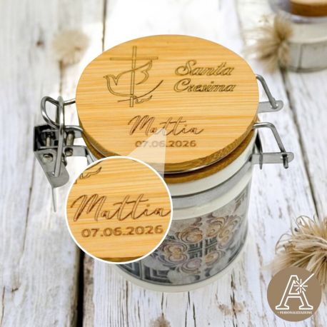 BOMBONIERE CRESIMA BARATTOLINO PORTACONFETTI CERAMICA TAPPO PERSONALIZZABILE