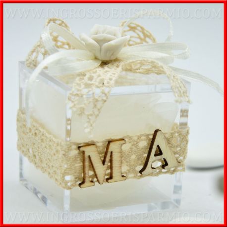 SCATOLE PER CONFETTI CON ROSELLINA E INIZIALI CONFETTATA NOZZE PLEXIGLASS PERSONALIZZATE
