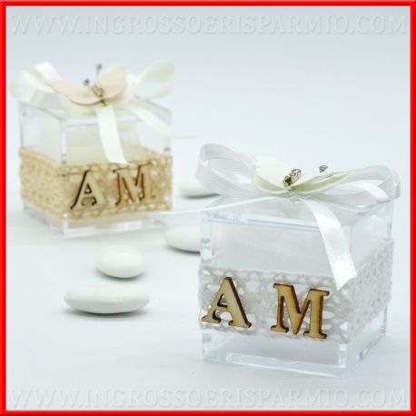 SCATOLE PORTA CONFETTI FARFALLA E STRASS CON INIZIALI COMUNIONE MATRIMONIO