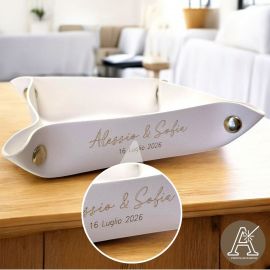 SVUOTATASCHE QUADRATO BIANCO IN ECOPELLE PERSONALIZZABILE