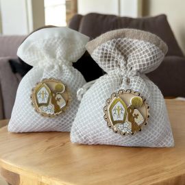 SACCHETTINO PORTACONFETTI CRESIMA CON MITRA PASTORALE E BIBBIA