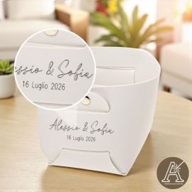 VASSOIO IN ECOPELLE BIANCO CON BOTTONI ORO: PERFETTO PER BOMBONIERE ORIGINALI PERSONALIZZABILE