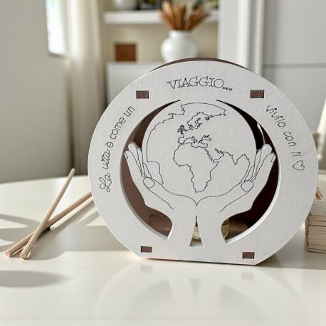 DIFFUSORE AMBIENTE TONDO PLANISFERO LEGNO TORTORA E BIANCO