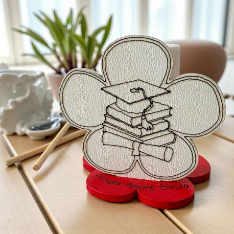 DIFFUSORE ESSENZA FIORE CON SIMBOLI DI LAUREA E PAROLE SOGNI,AMORE, GIOIA