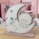 OROLOGIO A FORMA DI LUNA CON ORSETTO PER BATTESIMO FEMMINUCCIA