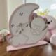 OROLOGIO A FORMA DI LUNA CON ORSETTO PER BATTESIMO FEMMINUCCIA