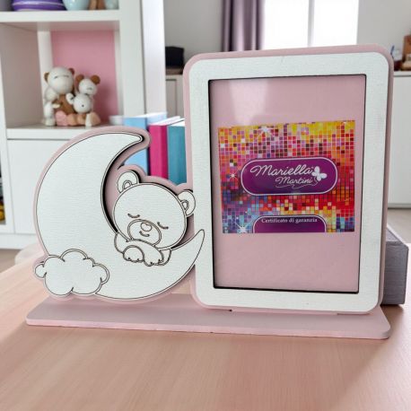 CORNICE PORTAFOTO CON ORSETTO E CUORICINI BOMBONIERA BATTESIMO FEMMINUCCIA