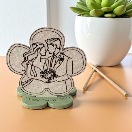 DIFFUSORE ESSENZA FIORE VERDE SALVIA CON SPOSI E FRASE SOGNI AMORE GIOIA