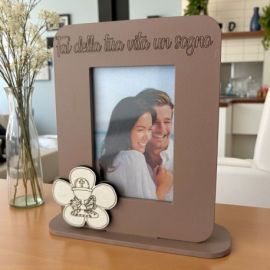 PORTAFOTO CON FIORE E SIMBOLI SACRI PER LA PRIMA COMUNIONE