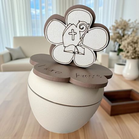 PORTACANDELA CON FIORE E SIMBOLI SACRI PER BOMBONIERE CRESIMA