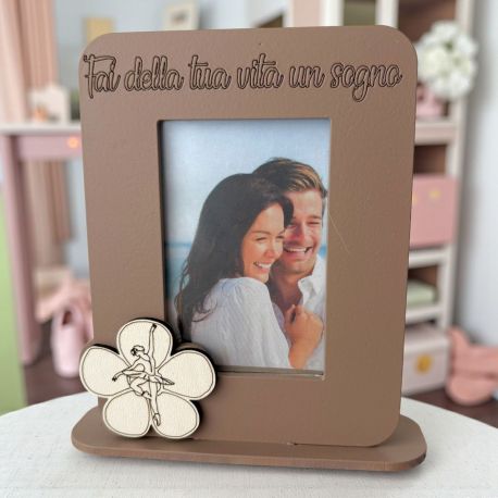 PORTAFOTO CON FIORE E BALLERINA PER BATTESIMO E COMUNIONE BAMBINA