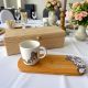 TAZZE MUG CERAMICA CON VASSOIO LEGNO SET COLAZIONE MATRIMONIO IDEE ORIGINALI 