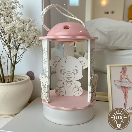 CARILLON LED "DOLCI SOGNI" CON ORSETTO PER BOMBONIERE BATTESIMO FEMMINUCCIA