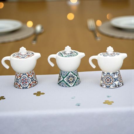 ZUCCHERIERA E LATTIERA MOKA CERAMICA DECORO MAIOLICHE 2021 BOMBONIERE UTILI MATRIMONIO ONLINE