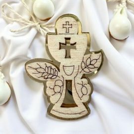 BOMBONIERA COMUNIONE CON APPLICAZIONE CALICE E OSTIA