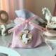 SACCHETTO PORTACONFETTI ROSA CON CUORE E CARROZZINA PER NASCITA