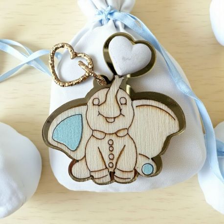 CIONDOLO ELEFANTE CELESTE PER BOMBONIERE NASCITA E BATTESIMO