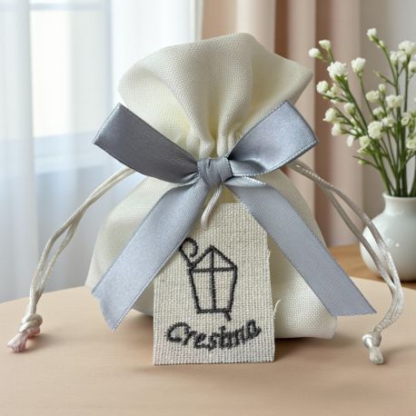 SACCHETTO PORTACONFETTI CRESIMA CON SIMBOLI SACRI MITRA E PASTORALE