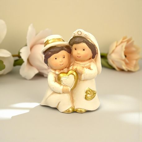 COPPIA STATUINA SPOSI NOZZE CON CUORE DORATO