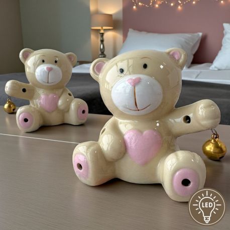 LUCE NOTTURNA ORSETTO IN PORCELLANA CON LED BATTESIMO BAMBINA