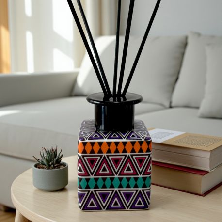 DIFFUSORE ESSENZA AZTECO COLORATO IN CERAMICA CON TAPPO NERO