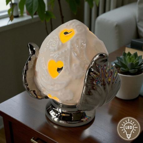 PUMO PUGLIESE LED IN PORCELLANA BIANCA CON DETTAGLI ARGENTO BOMBONIERE ANNIVERSARIO ORIGINALI