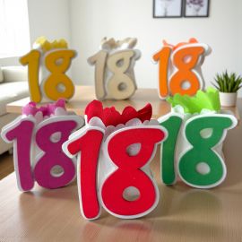 SCATOLINA PORTACONFETTI A FORMA DI NUMERO 18 COLORATA PER BOMBONIERA