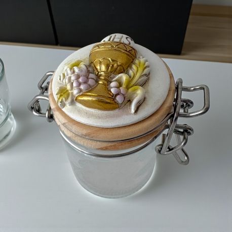 BARATTOLO VETRO ERMETICO CON CALICE E OSTIA PER PRIMA COMUNIONE