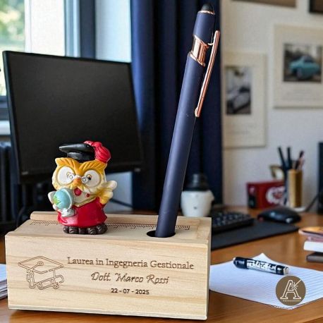 SCATOLE IN LEGNO CON RIGHELLO E GUFETTI 3 SOGGETTI ASSORTITI BOMBONIERE LAUREA