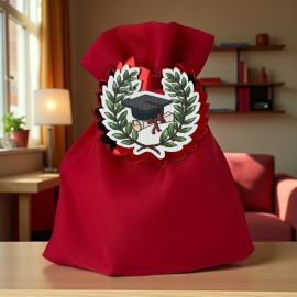 CALAMITA CORONA ALLORO CON SACCHETTINO ROSSO BOMBONIERA LAUREA