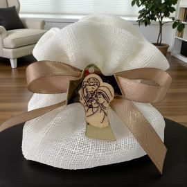 SACCHETTO PER CONFETTI PANNA CON CROCE ORO SACRA FAMIGLIA