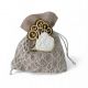SACCHETTO PORTACONFETTI BEIGE CON ALBERO DELLA VITA LEGNO E ORO