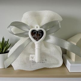 SACCHETTINO PORTACONFETTI CON CHIAVE E CUORE PER ANNIVERSARIO 25 ANNI
