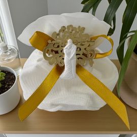 CALAMITA ALBERO DELLA VITA CON INNAMORATI E SACCHETTINO CON ROSA PER BOMBONIERA