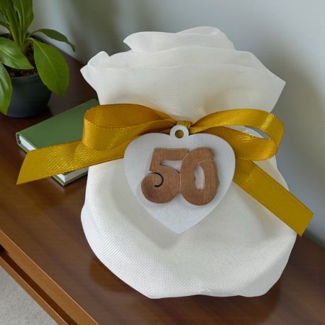 SACCHETTINO PORTACONFETTI CUORE 50 CON CHIUSURA A FORMA DI ROSA