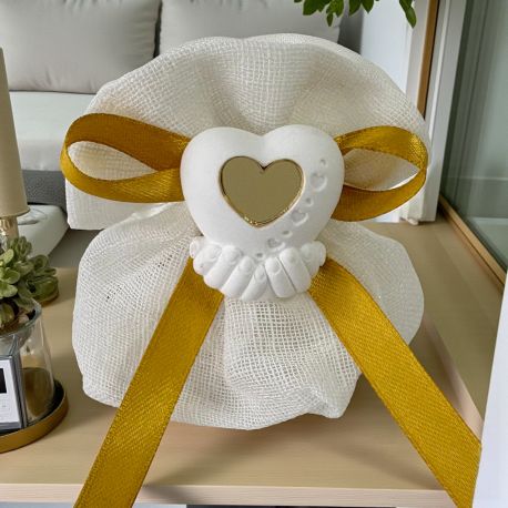 BOMBONIERA CALAMITA GESSETTO MANI CON CUORE PER NOZZE D'ORO ELEGANTI